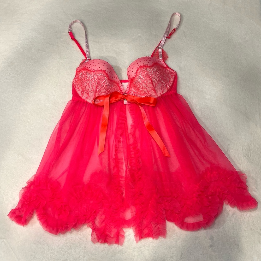 VTG Victoria Secret Hot Pink Babydoll